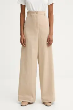 Weekend Max Mara pantaloni de bumbac ALFEO culoarea bej, lat, high waist, 2525136101600 imagine