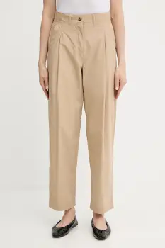 Weekend Max Mara pantaloni de bumbac culoarea bej, drept, high waist, 2515131013600 imagine