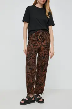 Weekend Max Mara pantaloni de bumbac culoarea maro, drept, high waist imagine