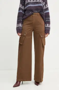 Weekend Max Mara pantaloni de bumbac culoarea maro, lat, high waist, 2425136016600 imagine