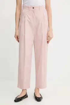 Weekend Max Mara pantaloni de bumbac culoarea roz, drept, high waist, 2515131013600 imagine