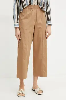 Weekend Max Mara pantaloni de bumbac femei, culoarea bej, drept, high waist, 2515131092600 imagine