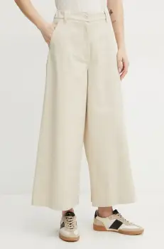 Weekend Max Mara pantaloni de bumbac femei, culoarea bej, lat, high waist, 2515131101600 imagine