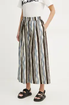 Weekend Max Mara pantaloni de bumbac femei, culoarea bej, lat, high waist, 2515131102600 imagine