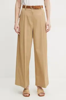 Weekend Max Mara pantaloni de bumbac femei, culoarea bej, lat, high waist, 2515131121600 imagine
