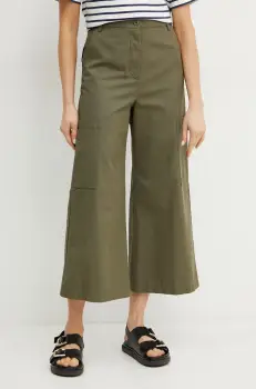Weekend Max Mara pantaloni de bumbac femei, culoarea verde, lat, high waist, 2515131081600 imagine