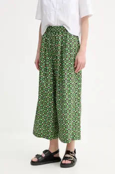 Weekend Max Mara pantaloni de bumbac femei, culoarea verde, lat, high waist, 2515131102600 imagine