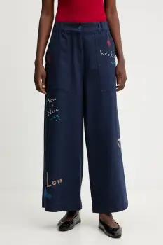 Weekend Max Mara pantaloni de bumbac LOTUS culoarea bleumarin, lat, high waist, 2525136011600 imagine