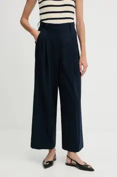 Weekend Max Mara pantaloni de bumbac VETTURA culoarea bleumarin, lat, high waist, 2525136121600 imagine