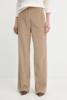 Weekend Max Mara pantaloni de catifea cord TANIA culoarea bej, drept, high waist, 2525136092600 imagine