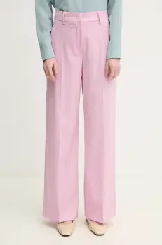 Weekend Max Mara pantaloni de lana femei, culoarea violet, lat, high waist, 2515131041600 imagine