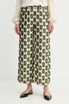 Weekend Max Mara pantaloni de matase FIBBIA culoarea verde, drept, high waist, 2525136142600 imagine