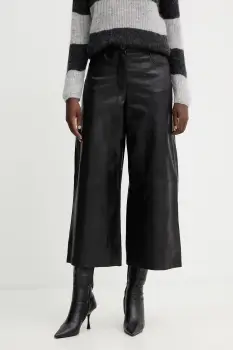 Weekend Max Mara pantaloni de piele BLANC culoarea negru, lat, high waist, 2525436012600 imagine