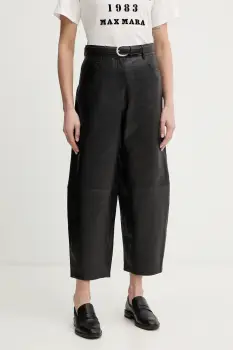 Weekend Max Mara pantaloni de piele PAGANO culoarea negru, fason chinos, high waist, 2615431011600 imagine