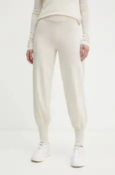 Weekend Max Mara pantaloni de trening de lana culoarea bej, neted, 2425336023600 imagine
