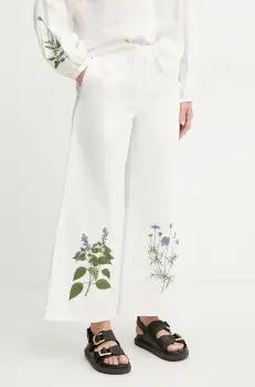 Weekend Max Mara pantaloni din amestec de in femei, culoarea alb, lat, high waist, 2515131112600 imagine