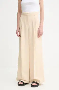 Weekend Max Mara pantaloni din amestec de in femei, culoarea bej, lat, high waist, 2515131132600 imagine