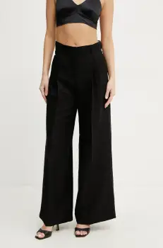 Weekend Max Mara pantaloni din amestec de in femei, culoarea negru, lat, high waist, 2515131132600 imagine