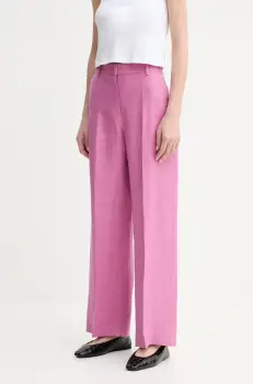 Weekend Max Mara pantaloni din in femei, culoarea roz, lat, high waist, 2515131052600 imagine
