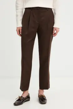 Weekend Max Mara pantaloni din lana CALDAIA culoarea maro, fason chinos, high waist, 2525136152600 imagine