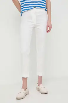 Weekend Max Mara pantaloni femei, culoarea alb, fason tigareta, high waist imagine