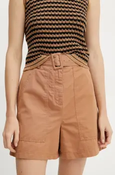 Weekend Max Mara pantaloni scurti din amestec de in femei, culoarea bej, uni, high waist, 2515141012600 imagine