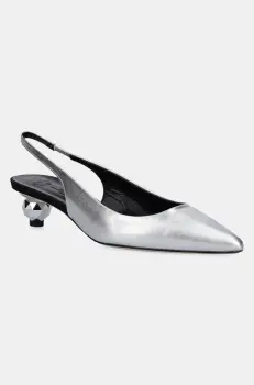 Weekend Max Mara pantofi de piele GALLICO culoarea argintiu, cu toc drept, cu toc deschis, 2515521034600 imagine