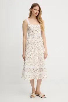 Weekend Max Mara rochie de matase culoarea bej, midi, evazata, 2515221023600 imagine