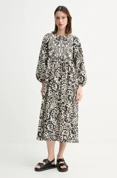 Weekend Max Mara rochie din bumbac culoarea bej, midi, evazati, 2515221192600 imagine