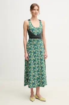 Weekend Max Mara rochie din bumbac culoarea verde, midi, evazati, 2515621016600 imagine