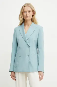 Weekend Max Mara sacou culoarea turcoaz, cu doua randuri de nasturi, neted, 2515041031600 imagine