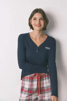 women'secret longsleeve de pijama culoarea bleumarin, 3272340 imagine