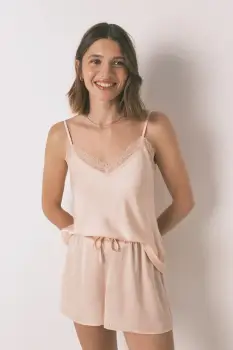 women'secret pantaloni scurti de pijama culoarea portocaliu, satin, 2542460 imagine