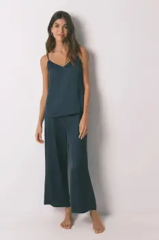 women'secret pijama culoarea bleumarin, satin, 2542472 imagine