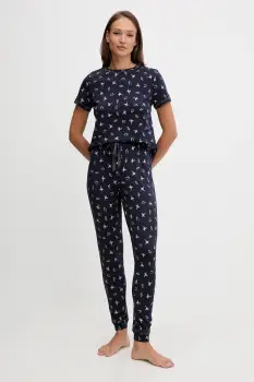 women'secret pijamale de bumbac culoarea albastru marin, bumbac, 3132233 imagine