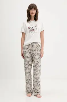 women'secret pijamale de bumbac culoarea bej, bumbac, 3132160 imagine