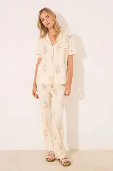 women'secret pijamale de bumbac culoarea bej, bumbac, 3139884 imagine