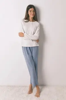 women'secret pijamale de bumbac culoarea bej, bumbac, 3592465 imagine