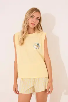 women'secret pijamale de bumbac culoarea galben, bumbac, 3132120 imagine