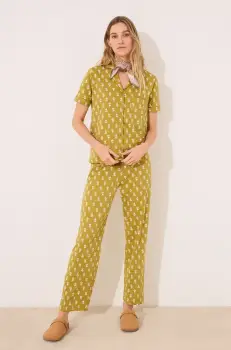 women'secret pijamale de bumbac femei, culoarea verde, bumbac, 4859408 imagine