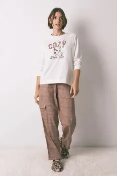 women'secret pijamale de bumbac SNOOPY culoarea bej, bumbac, 3132215 imagine