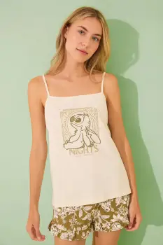 women'secret pijamale de bumbac SNOOPY culoarea bej, bumbac, 3139902 imagine