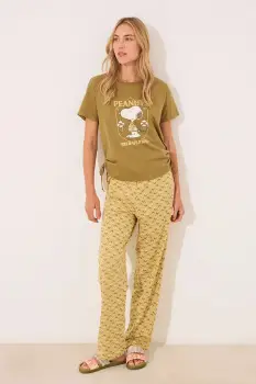 women'secret pijamale de bumbac SNOOPY culoarea verde, 3139904 imagine