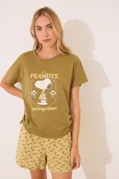 women'secret pijamale de bumbac SNOOPY culoarea verde, bumbac, 3139899 imagine