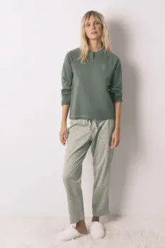 women'secret pijamale din bumbac culoarea verde, bumbac, 3592466 imagine