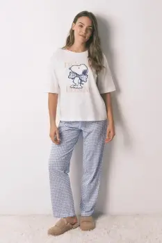 women'secret pijamale din bumbac SNOOPY culoarea bej, 3132234 imagine