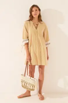 women'secret rochie din bumbac culoarea galben, midi, oversize, 4922732 imagine