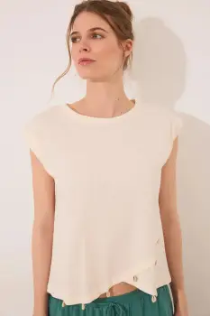 women'secret tricou din bumbac culoarea bej, 3279707 imagine