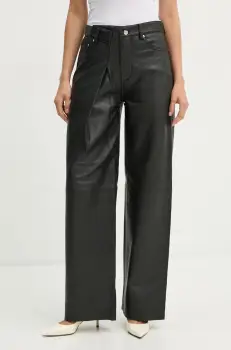 Won Hundred pantaloni de piele femei, culoarea negru, lat, high waist, 3158-16014 imagine