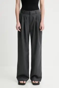 Won Hundred pantaloni din lana culoarea gri, lat, high waist, 3736-14275 imagine